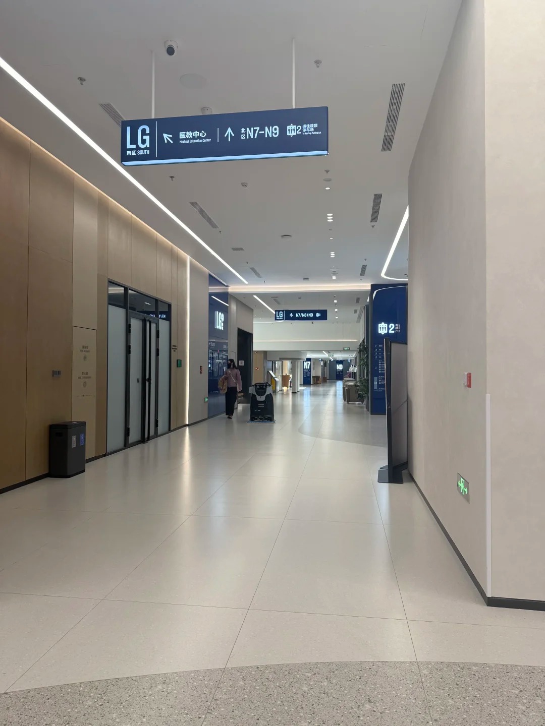 Hospital corridor with directional signage system